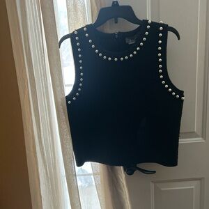 Anthropologie Black Tank Top with Pearl Details